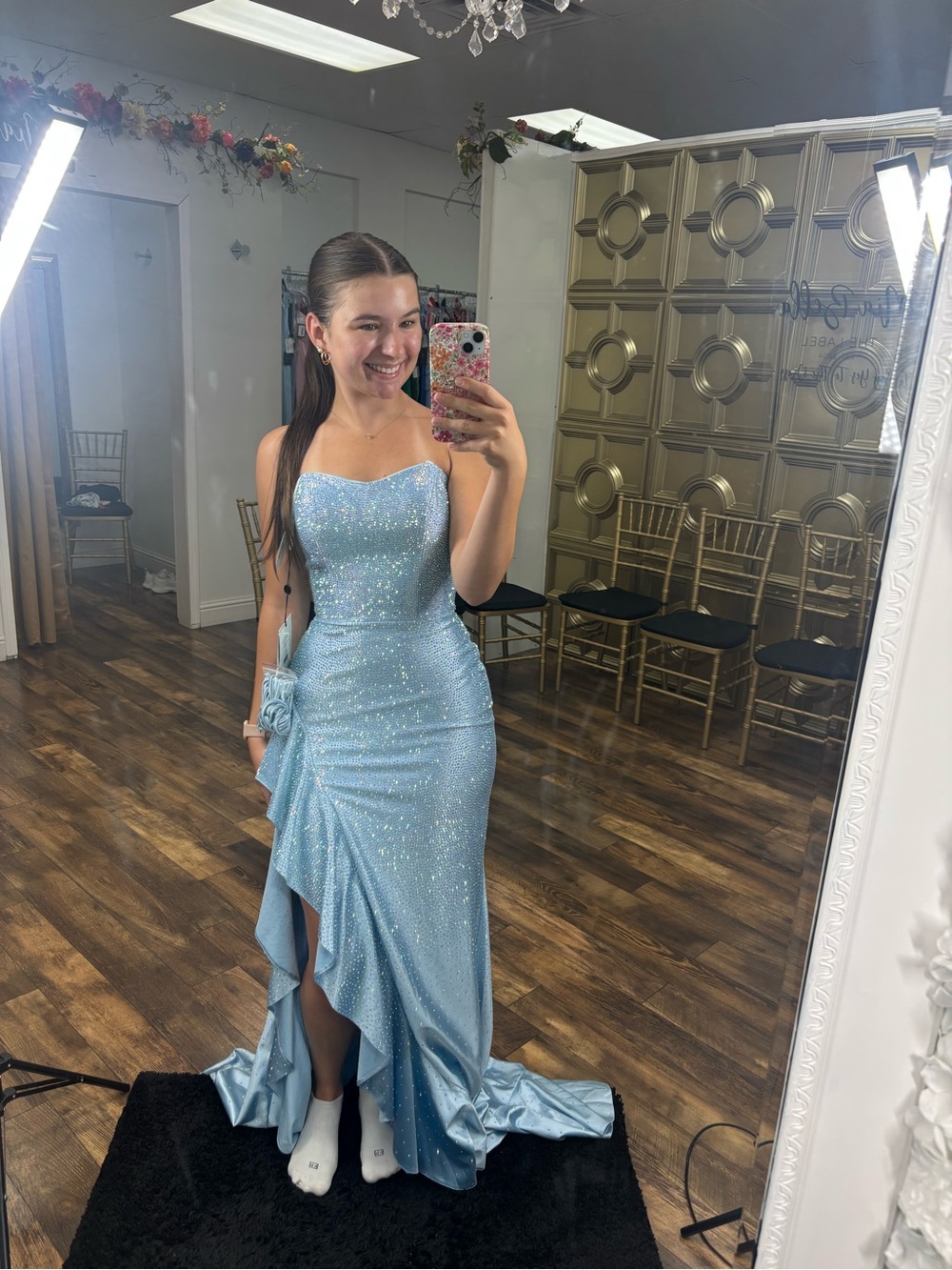 Sherri Hill Light Blue Strapless Evening Gown